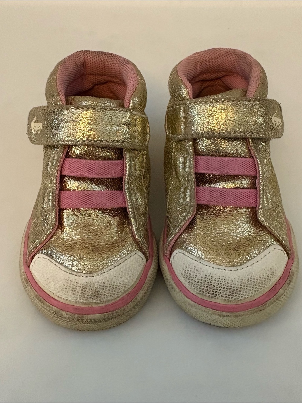 See Kai Run gold glitter and pink high top sneakers size 4